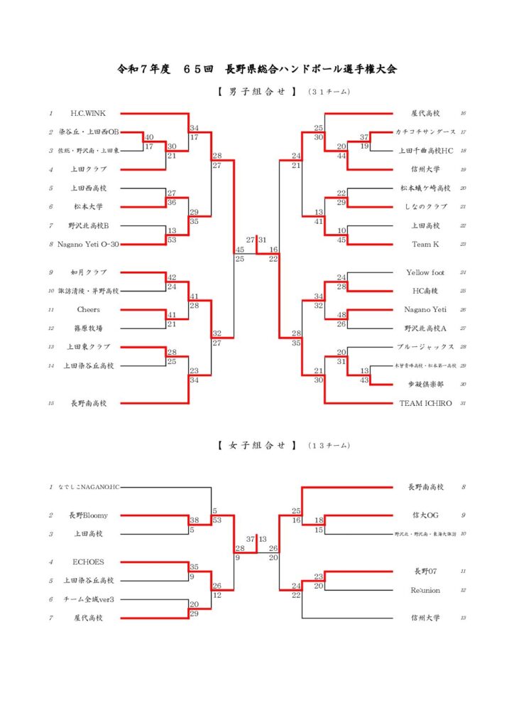 第65回長野県総合ハンドボール選手権大会  結果